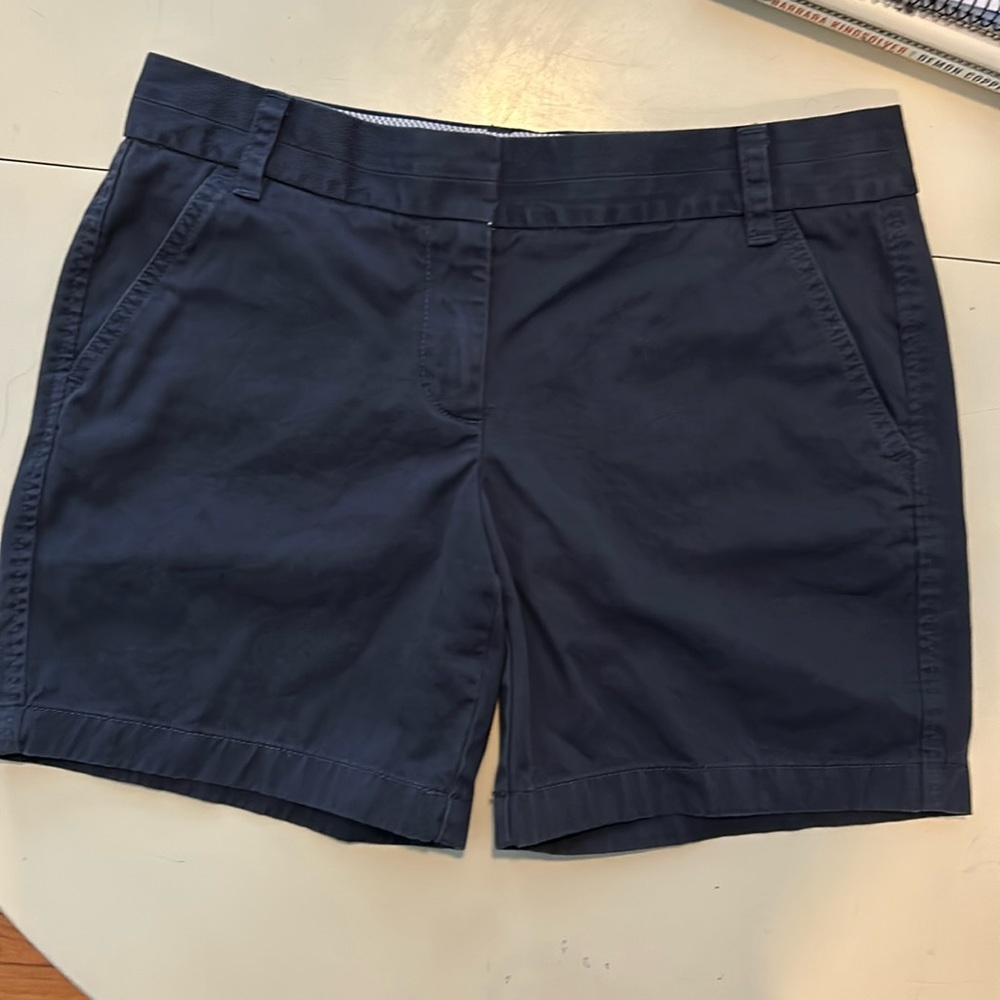 A pair of 100% cotton J.Crew classic twill weathered chino shorts.